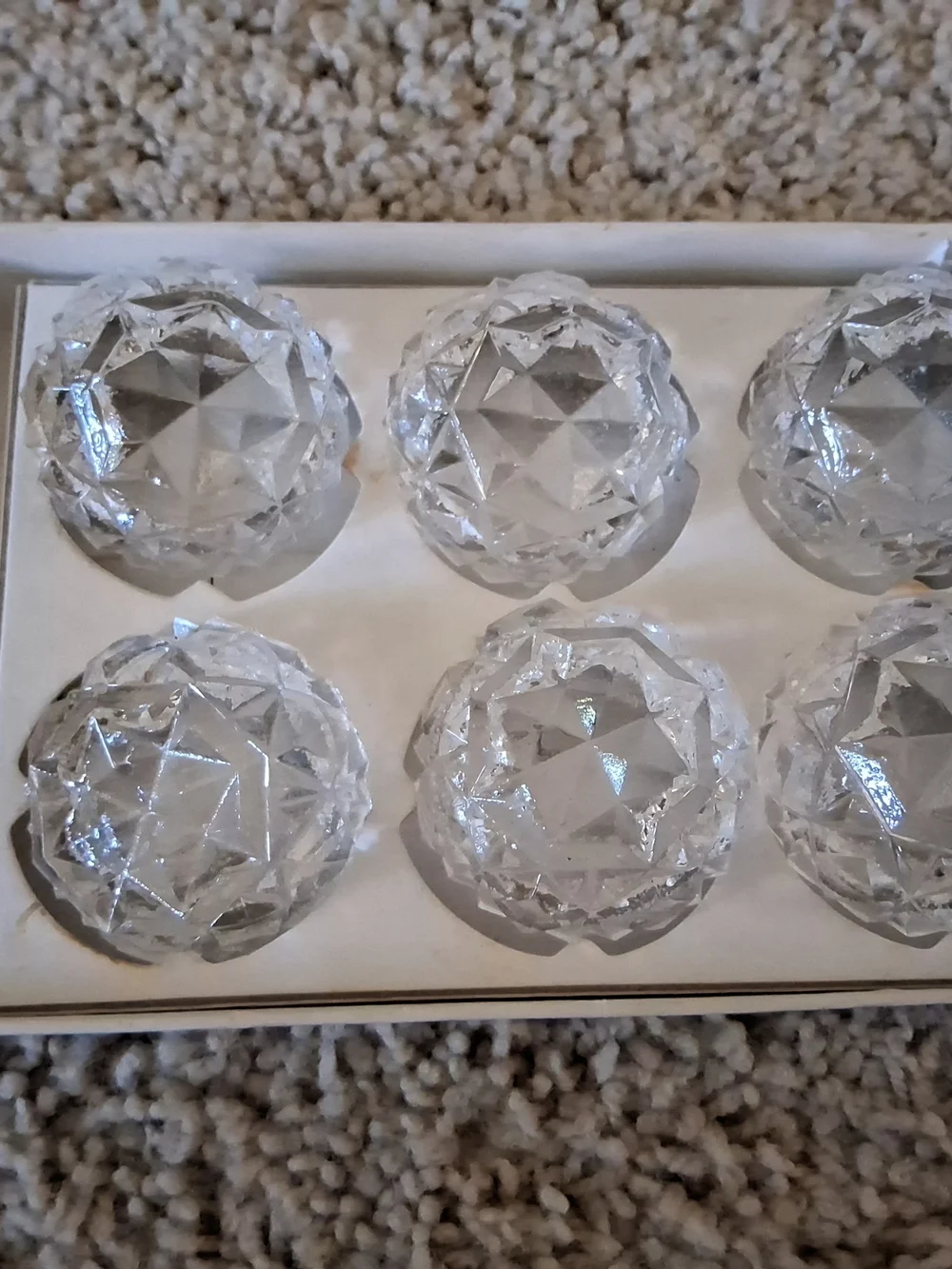 Vtg Set of 6 Salt Crystal Bowls & 2 Spoons Cut Glass Made in Japan w/Box